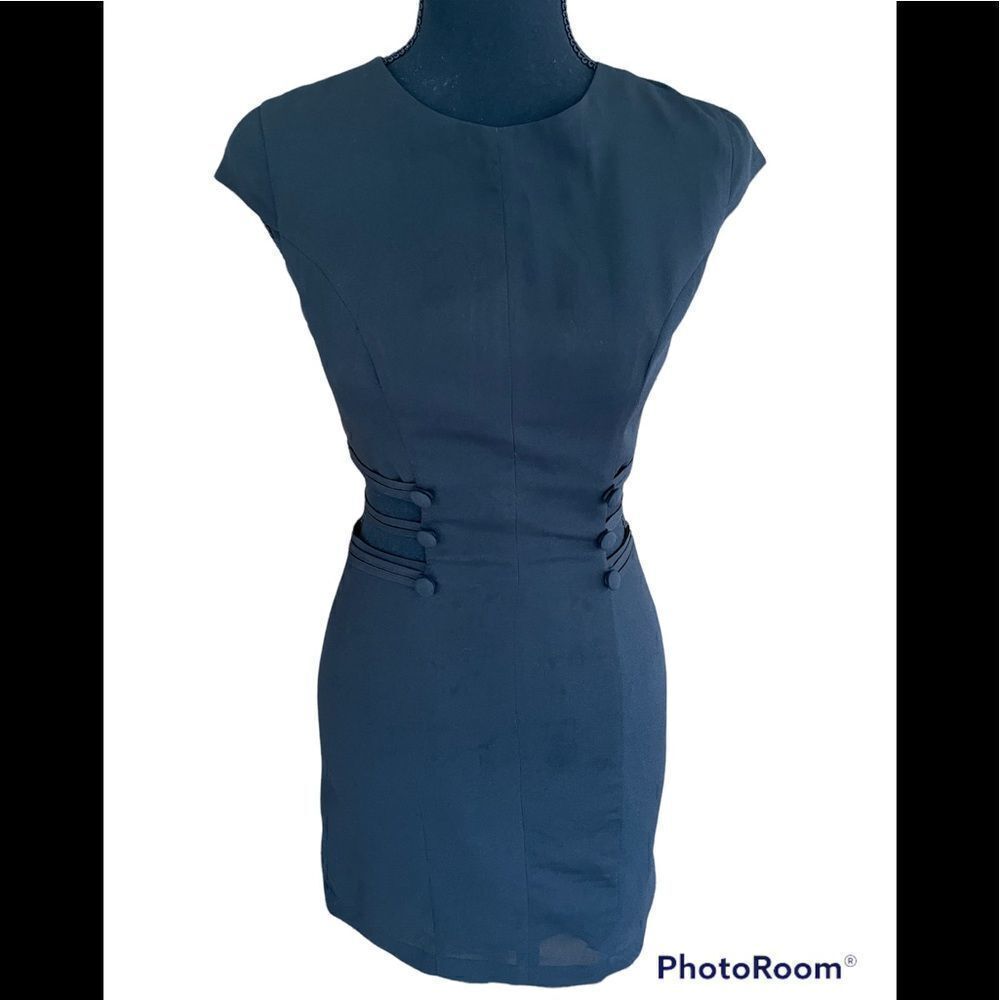 YAYA Nom de Plume black dress with cut out sides and button accents, size XS